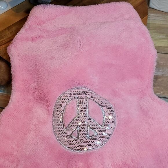 Dog Shirt Jacket Sz Large Pink Velour Plush Silver Sequin Peace Sign, Never Worn - Picture 4 of 6